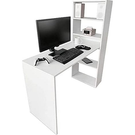 Bureau avec étagère, Tables pour Ordinateur, Couleur Blanche, Pratique et Fonctionnel, Bois, Blanc, 122 x 53,2 x 140 cm ESCRITORIOESTANTERIA001 (1/5)