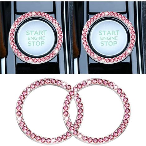 2 Pieces Car Engine Start Button Cover in Crystal Rhinestone, Auto Engine Start Stop Crystal Rhinestone Button Ring Sticker, Car Decor Accessories (Red 1) (1/5)