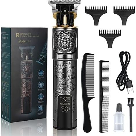 Tondeuse Cheveux Hommes, Barbe Electriques Professionnelle, à Sans Fil, USB Rechargeable Écran LED, pour Hommes Barber Shop Doré(01) A - (1/5)