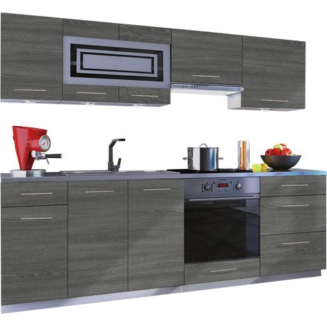 Dusine – Cuisine complète GIOVANNA 8 éléments – Bois grisé 2,40 m – Casserolier et four encastrable – Mélaminé certifié FSC (1/2)
