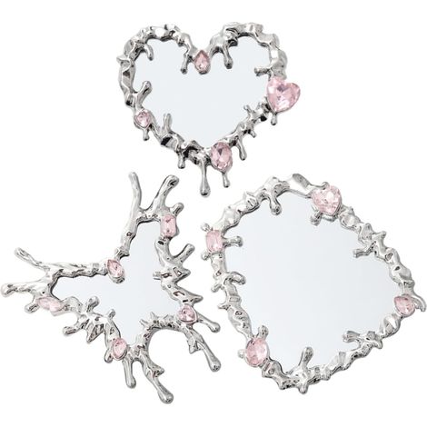 3 Pièces Miroir De Maquillage à Main Miroir Cosmétique Compact Décoratif Forme De Cœur, Forme Et Carré pour Voyages Et Quotidien (1/5)