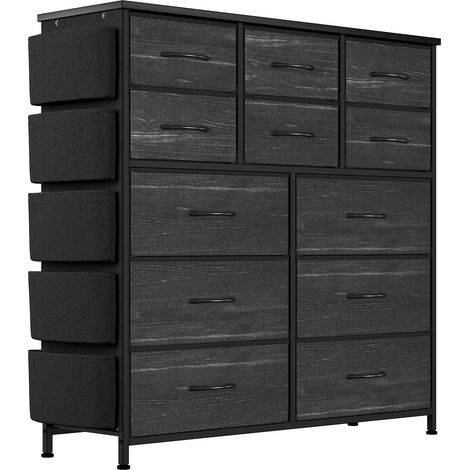 Commode d'entrée Deco 12 tiroirs tissu métal, plateau effet bois (1/5)