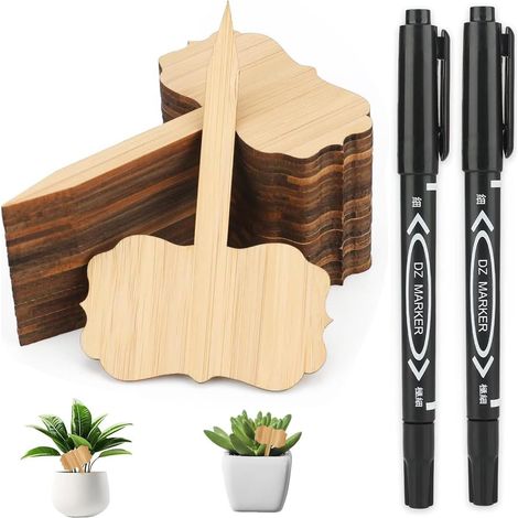 25 Pieces Wooden Plant Labels with 1 Black Marker, Garden Plant Labels, T Shape Tags, Suitable for Flowers, Seeds, Potted Plant Labels (1/5)