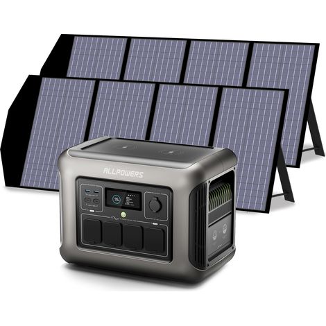 Allpowers – Générateur solaire R1500 avec 2 panneaux pliables 140W – Batterie LiFePO4 1152Wh – Onduleur 1800W – Charge rapide 15W – UPS 15ms