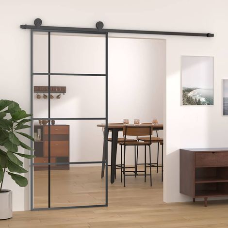 vidaXL Porte coulissante Verre ESG et aluminium 90x205 cm Noir (1/5)