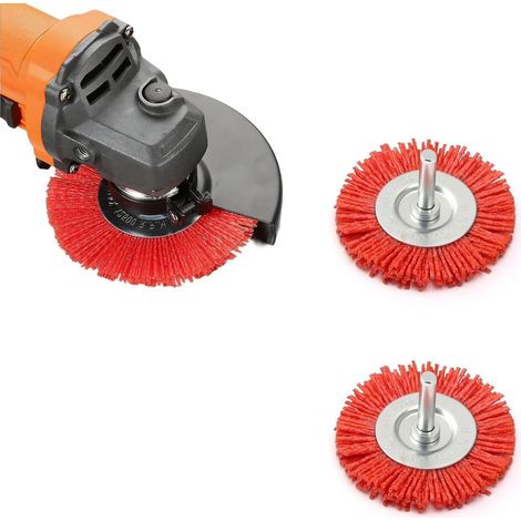 2 Pièces Brosse Nylon Perceuse, Rond Brosse pour Meuleuse D'angle Ø 65 mm, Rouge Brosses Nylon Circulaire, Brosses Fil Abrasif avec Tige Ø 6 mm, pour Enlever Bavures, Rouille et Peinture (1/5)