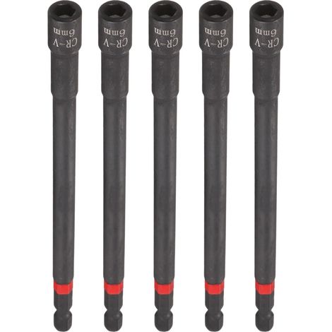 5pcs Magnétique Douille 6mm 1/4" Tige Hexagonale 6"(150mm) Noir (1/5)