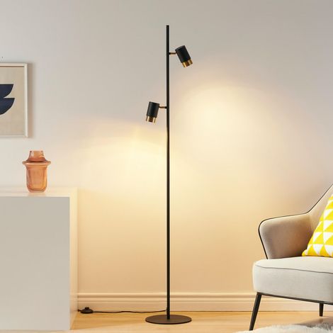 Schwarze Design-Stehleuchte mit zwei verstellbaren Spots - Elya