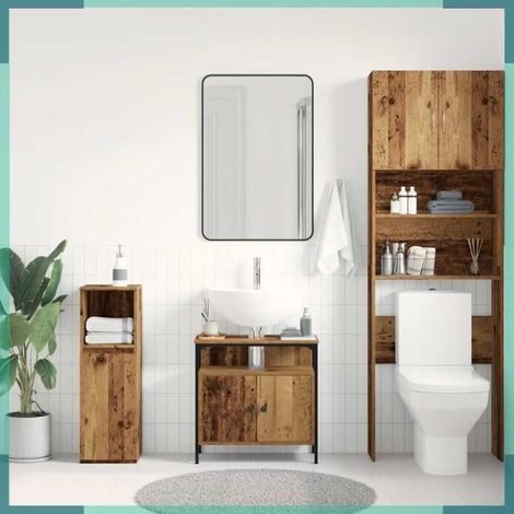 862232 Armoire lavabo de salle de bain vieux bois 60x30x60 cm (1/5)