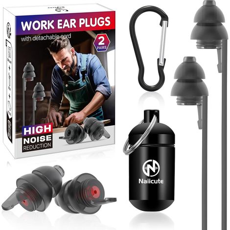Bouchons d'oreille anti bruit 2 paires, Boules Quies de travail avec Cordon, Protection auditive pour Milieu Bruyant ou Stressant, Prévient les lésions auditives, Ear Plugs Work Earplugs (1/5)