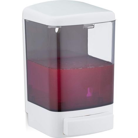 Dispensador de jabón mural, 1000 ml, recargable, con botón pulsador para baño y cocina, blanco-negro (1/5)