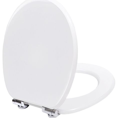 TODOT Abattant WC avec Frein de Chute Silencieux, Lunette de Toilette en Bois MDF, Finition Laquée Effet Miroir, Charnières Inox/Zinc Ajustables, Compatible Cuvette O, Capacité jusqu'à 175 kg (Blanc)