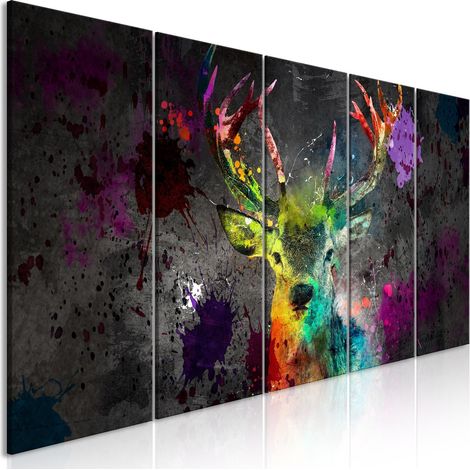 Tableau Cerf arc-en-ciel 5 parties Étroit - 200 x 80 cm (1/3)