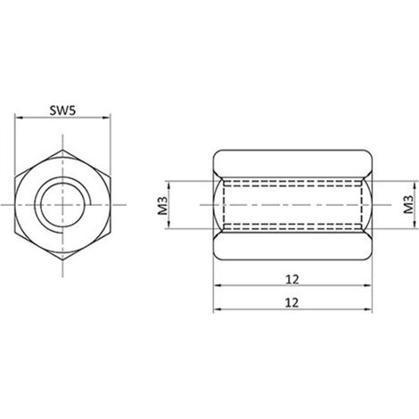 econ connect D3X12I5MH  Abstandsbolzen  M3 M3 Messing (vernickelt)  1 St.