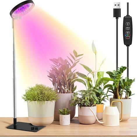 Indoor plant grow light, full spectrum, 48 LEDs, 3 selectable spectra, adjustable height (black). (1/5)