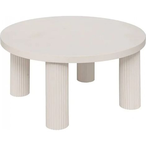 Table basse ronde avec 3 pieds effet cannelé, coloris Ivoire - Diamètre 70 x Hauteur 35 cm (1/5)