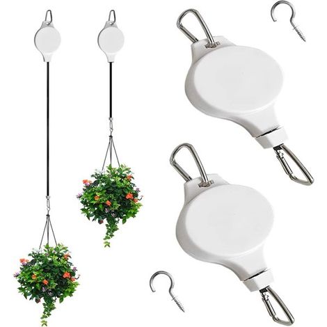 Lot de 3 crochets suspendus – Blancs – Pour plantes et cages – Avec mousqueton – Réglables (1/5)