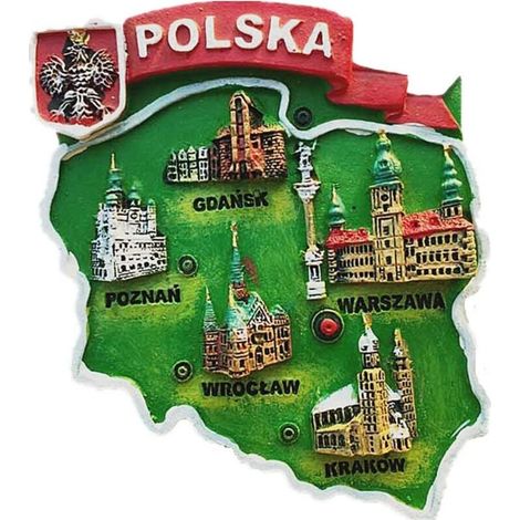 Calamita da frigorifero con mappa della Polonia in 3D, decorazione fatta a mano per la casa e la cucina, calamita da frigorifero della Polonia (1/4)