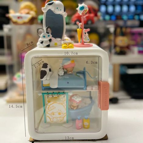 Chambre de maison de poupée, armoire de maison de poupée, boîte de rangement et vitrine à 2 niveaux avec porte transparente blanche (1/5)