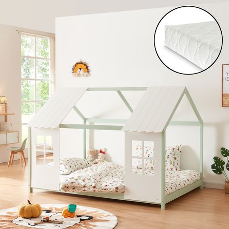 Cama para niños Tostedt con colchón 140x200 cm - Verde menta/Blanco [en.casa]