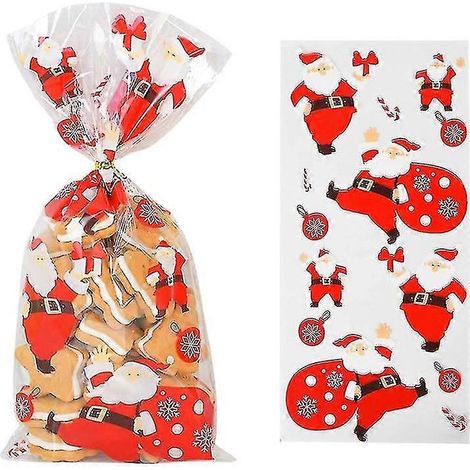50 sachets cadeaux transparents en PVC avec motif Père Noël, sapin et renne, parfaits pour emballer des bonbons, des biscuits et autres gourmandises.-Style6 (1/5)
