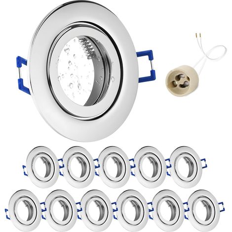 4x Spot LED Encastrable IP65 Cadre Avec Douille GU10, Spots de plafond en Fer Nickel brossé, Rond plat Spots Salle de bain spot cadre d'encastrement 68mm pour extérieur- intérie (1/5)