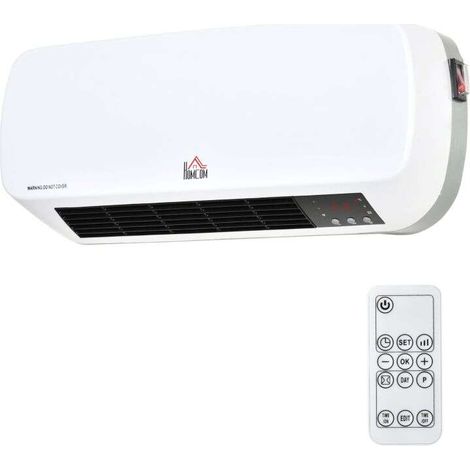 Radiateur Soufflant Mural 2000 W en Céramique PTC, Chauffage d'Appoint avec 3 Niveaux de Puissance et Télécommande, pour Salon et Chambre, Blanc et Noir (1/5)