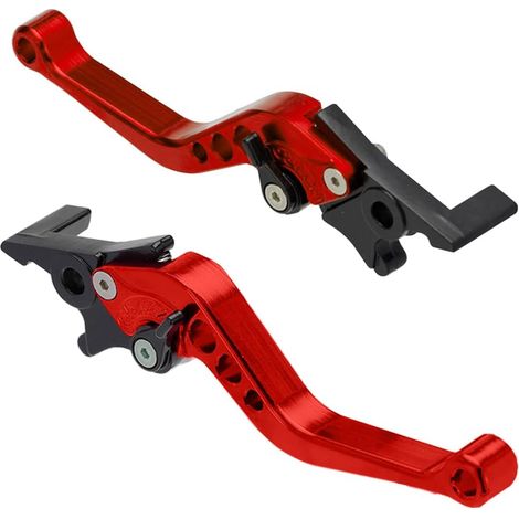 1 Paire Leviers Embrayage Frein de Moto Réglable Levier de Poignée d'embrayage de Frein  Aluminium Double Levier de Frein Disque Guidon Scooter Universel Rouge (1/5)