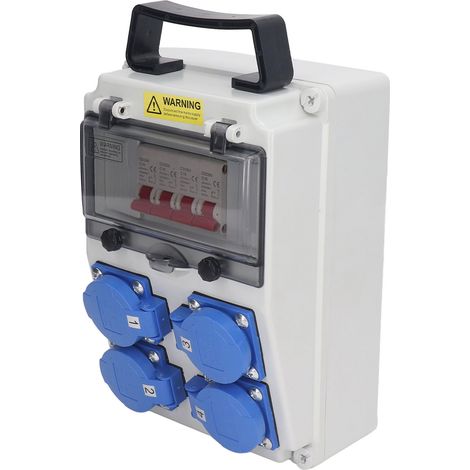 Tragbare, wasserdichte Steckdosenleiste für den Außenbereich mit Sicherung, 4 x 16-A-Steckdosen, 200–250 V, für Garten und Hof (1/5)