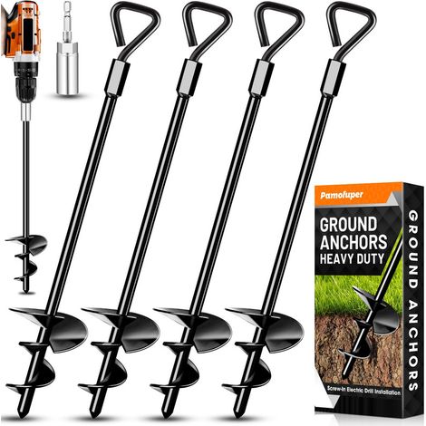 Heavy Duty Screw-in Ground Anchors & Tent Pegs, 14in High Wind Resistant Trampoline Anchors for Camping Tents, Canopies, Carports, Sheds & Swing Sets