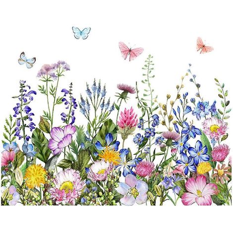 Gartenblumen-Wandtattoos mit Schmetterlingen, Dekoration für Schlafzimmer oder Wohnzimmer
