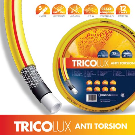 Tubo Irrigazione Giardino Acqua Anti Torsione Tricot Rinforzo 5 Strati 1/2”(13mm)x 15m Giallo STI