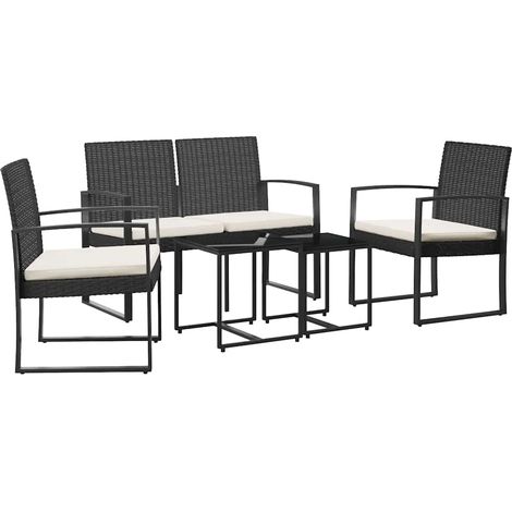 Ensemble à manger de jardin avec coussins 5 pcs,Salon de jardin noir rotin PP CFW23618 (1/5)