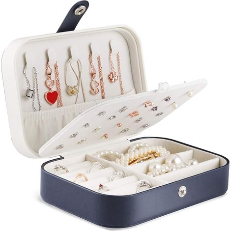 Étui à bijoux de voyage pour femme, organiseur compact pour bagues, boucles d'oreilles, bracelets et colliers, 16,5x11,5x5,5 cm (1/5)