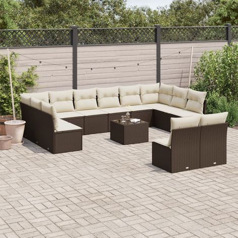 vidaXL Set Divani da Giardino 13 pz con Cuscini Marrone in Polyrattan (1/3)