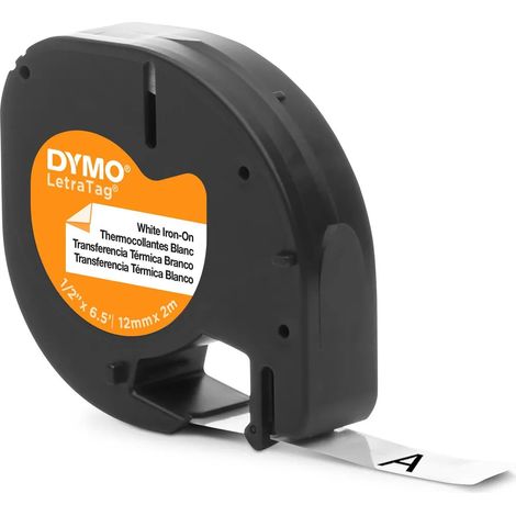 Ruban d'étiquettes thermocollant DYMO Original LetraTag  12 mm x 2 m  Noir sur blanc  Pour étiqueteuses LetraTag (1/4)
