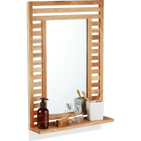 Miroir pour Salle de Bain, pour Le Mur, Support de Rangement, rectangulaire, HxLxP: 70 x 50 x 12 cm, Nature (1/5)