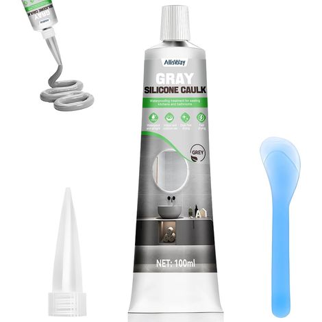 Silicone Gris, Joint Salle de Bain, Joint Silicone, 100 ml  Convient aux Salles de Bains Fermées aux Cuisines et aux Espaces Intérieurs et Extérieurs, Imperméable et Sèche Rapidement (1/5)