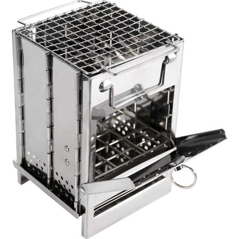 Foyer de camping à bois pliable Grill en acier inoxydable 304, petit stove pour randonnée camping pique-nique BBQ (1/5)
