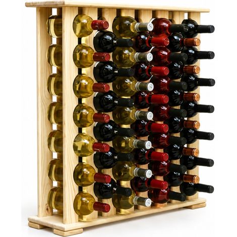 Relaxdays wine rack, 46 bottles, pine, 76 x 76 x 19 cm, for red & white wine, natural finish (1/5)