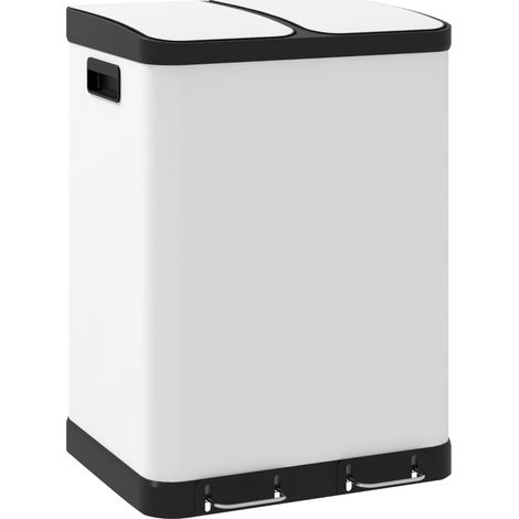 Doppelfach-Mülleimer, 2 x 30L, résistant aux doigts, pédale, herausnehmbare Inneneimer, Grau