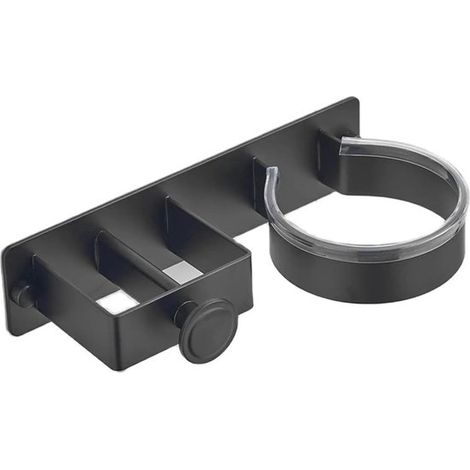 Supporto per asciugacapelli da bagno, in alluminio, salvaspazio, resistente al calore, 21 x 6 x 5 cm, nero (1/5)