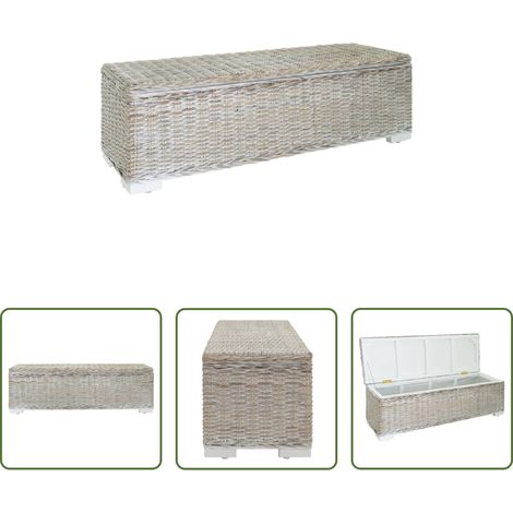 Holzbank -  Truhe Weiß 110 cm Natur Kubu Rattan & Massivholz Mahagoni (1/5)