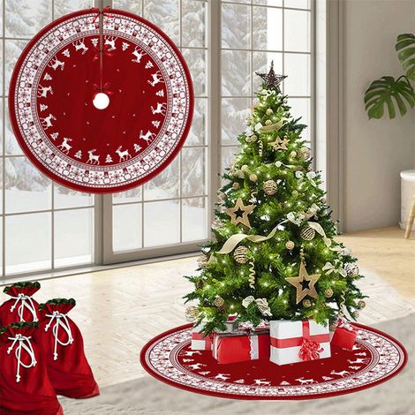 Gonna per albero di Natale, 29,5 pollici/75 cm, con fiocco di neve e slancio, rosso e bianco, per decorazioni interne ed esterne (B) (1/4)