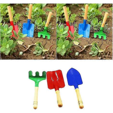 Mini-ensemble d'outils de jardinage avec manche en bois, 3 pièces, couleur aléatoire. (1/5)