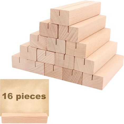 Juego de 16 portatarjetas de madera (10x3x2 cm) para nombres de mesas, bodas y conferencias. (1/5)