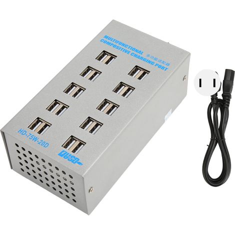 Station de charge USB 75W 20 ports chargeur USB avec protection circuit Hub USB 100-240V pour téléphone tablette casque prise US (1/5)
