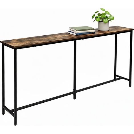 Table console Relaxdays, HxLxP : 80,5x160x20 cm, table d'appoint industrielle, hall et salon, métal et MDF, brun/noir (1/5)