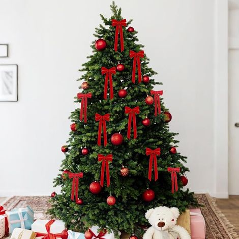 Noeud en Velours Rose pour Sapin de Noël, Décoration de Fête, Mariage, Anniversaire, Porte, Maison, Lot de 2 Pièces, 13cm x 33cm (1/4)