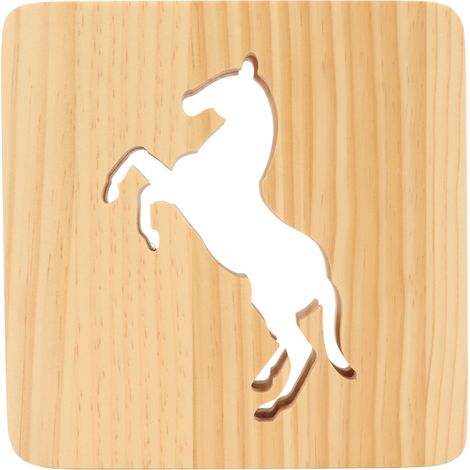 Lampe en bois sculpté forme cheval ajouré, veilleuse LED de table à œil protecteur, décoration lumineuse pour chambre, petite lampe nocturne élégante (1/5)